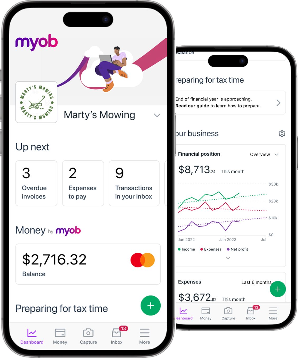 Solo by MYOB mobile app UI context mockup